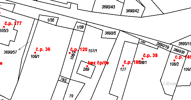 Chodský Újezd 38278260 na parcele st. 107/1 v KÚ Chodský Újezd, Katastrální mapa