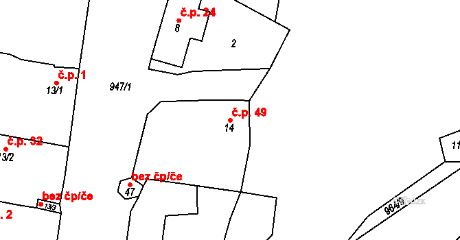 Ohučov 49, Staňkov na parcele st. 14 v KÚ Ohučov, Katastrální mapa