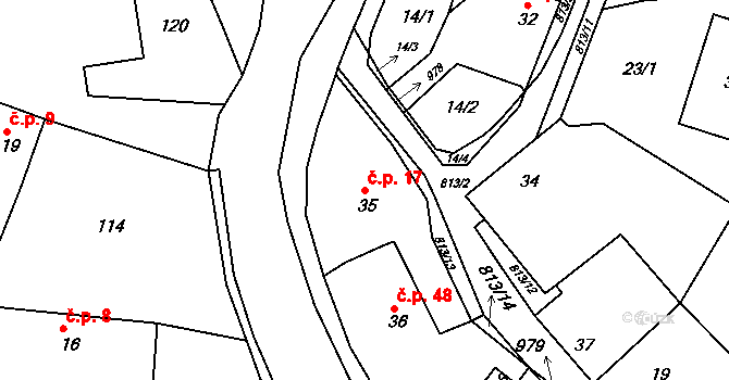 Lukoveček 17 na parcele st. 35 v KÚ Lukoveček, Katastrální mapa