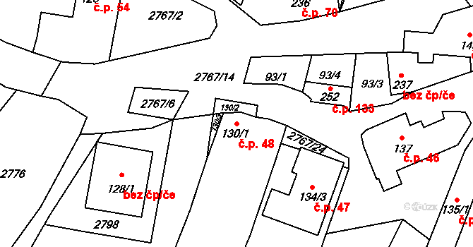 Bohuslavice nad Vláří 48 na parcele st. 130/1 v KÚ Bohuslavice nad Vláří, Katastrální mapa