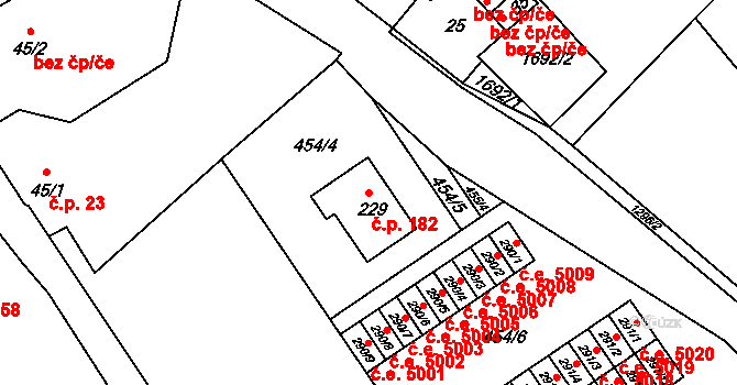 Kvítkovice 182, Otrokovice na parcele st. 229 v KÚ Kvítkovice u Otrokovic, Katastrální mapa