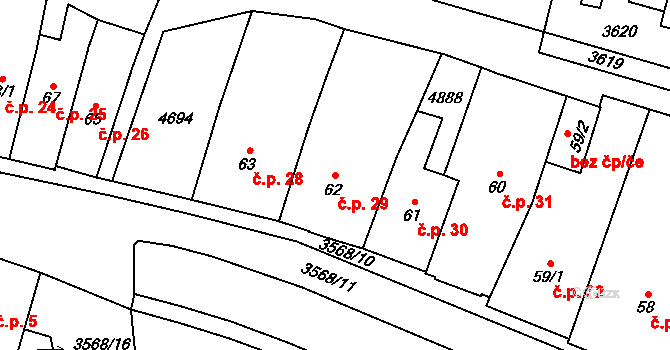 Budišov nad Budišovkou 29 na parcele st. 62 v KÚ Budišov nad Budišovkou, Katastrální mapa