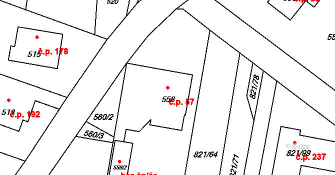 Děhylov 57 na parcele st. 558 v KÚ Děhylov, Katastrální mapa