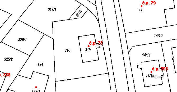 Bobrovníky 75, Hlučín na parcele st. 319 v KÚ Bobrovníky, Katastrální mapa