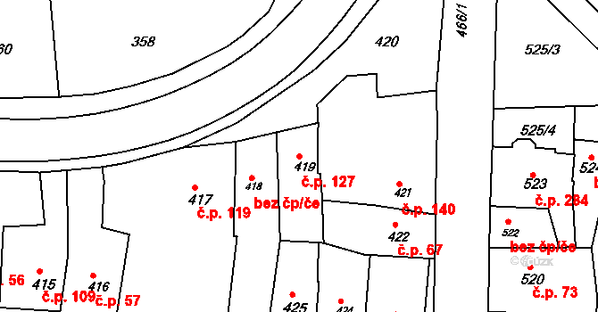 Hrušky 127 na parcele st. 419 v KÚ Hrušky u Brna, Katastrální mapa