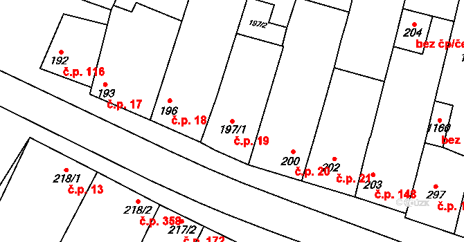 Dolní Němčí 19 na parcele st. 197/1 v KÚ Dolní Němčí, Katastrální mapa