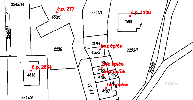 Rožnov pod Radhoštěm 51892260 na parcele st. 450/2 v KÚ Rožnov pod Radhoštěm, Katastrální mapa