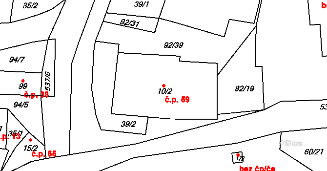 Vortová 59 na parcele st. 10/2 v KÚ Vortová, Katastrální mapa