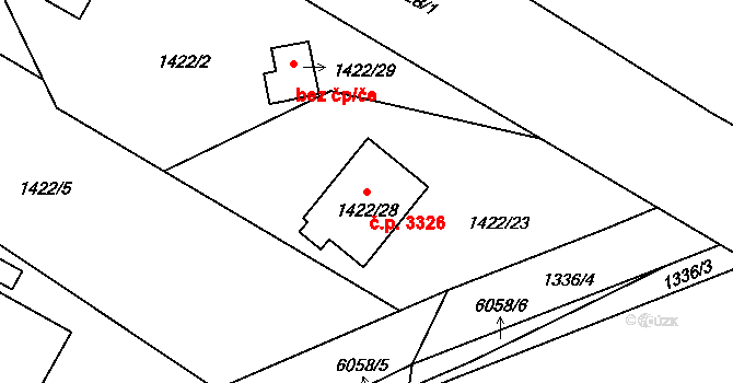 Česká Lípa 3326 na parcele st. 1422/28 v KÚ Česká Lípa, Katastrální mapa