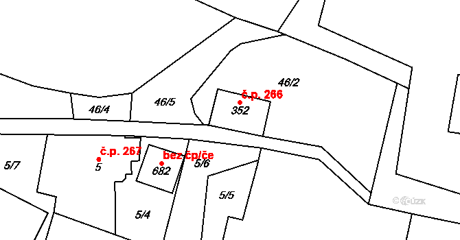 Bystřec 266 na parcele st. 352 v KÚ Bystřec, Katastrální mapa