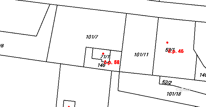 Lhotky 58, Malotice na parcele st. 71/1 v KÚ Lhotky u Malotic, Katastrální mapa