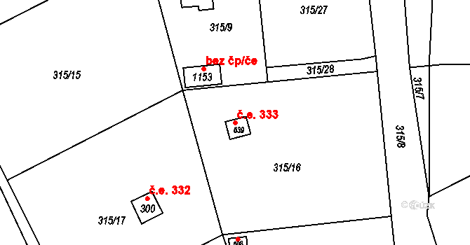 Masečín 333, Štěchovice na parcele st. 639 v KÚ Masečín, Katastrální mapa