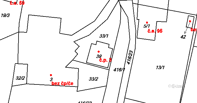 Beranova Lhota 3, Chotoviny na parcele st. 39 v KÚ Beranova Lhota, Katastrální mapa