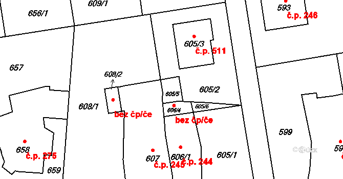 Dolní Benešov 77784260 na parcele st. 605/5 v KÚ Dolní Benešov, Katastrální mapa