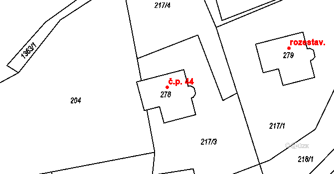 Horní Chrastava 44, Chrastava na parcele st. 278 v KÚ Horní Chrastava, Katastrální mapa