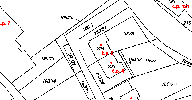 Třemešek 5, Oskava na parcele st. 204 v KÚ Třemešek, Katastrální mapa