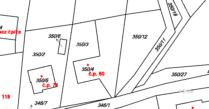 Skotnice 60 na parcele st. 350/4 v KÚ Skotnice, Katastrální mapa