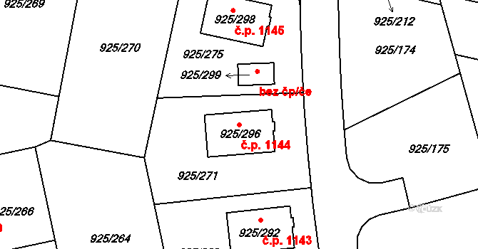 Srubec 1144 na parcele st. 925/296 v KÚ Srubec, Katastrální mapa