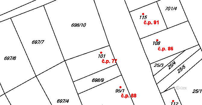 Liběšovice 77, Blšany na parcele st. 101 v KÚ Liběšovice, Katastrální mapa