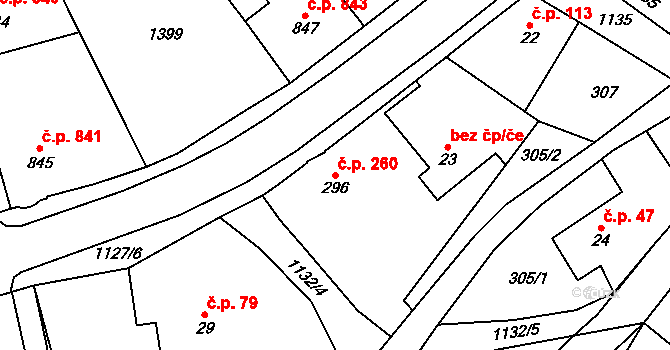 Červený Kostelec 260 na parcele st. 296 v KÚ Červený Kostelec, Katastrální mapa