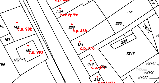 Hustopeče 770 na parcele st. 324 v KÚ Hustopeče u Brna, Katastrální mapa