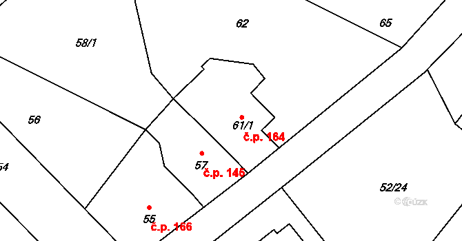 Rychlov 164, Bystřice pod Hostýnem na parcele st. 61/1 v KÚ Rychlov u Bystřice pod Hostýnem, Katastrální mapa