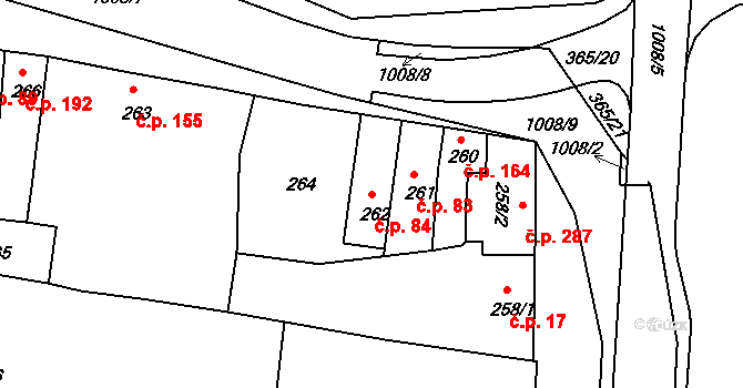 Všetuly 84, Holešov na parcele st. 262 v KÚ Všetuly, Katastrální mapa