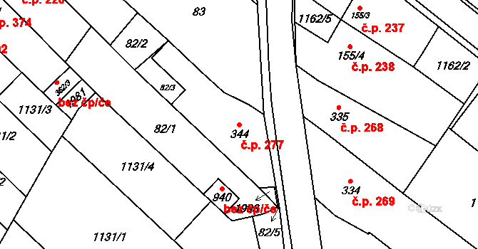 Kvasice 277 na parcele st. 344 v KÚ Kvasice, Katastrální mapa