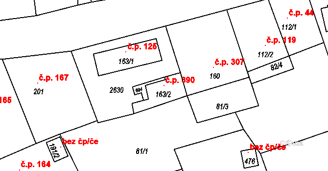 Čechtice 390 na parcele st. 163/2 v KÚ Čechtice, Katastrální mapa