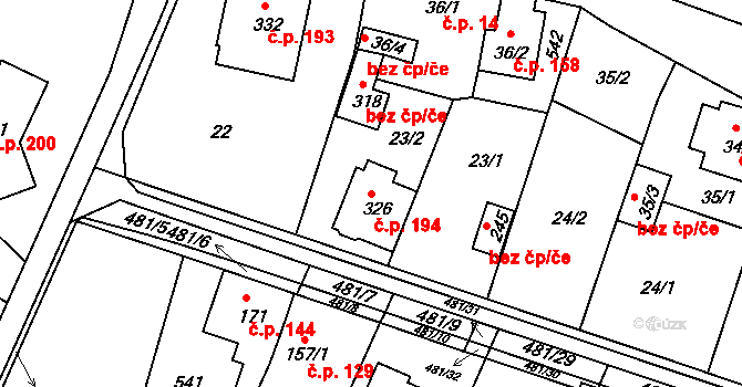 Žopy 194, Holešov na parcele st. 326 v KÚ Žopy, Katastrální mapa