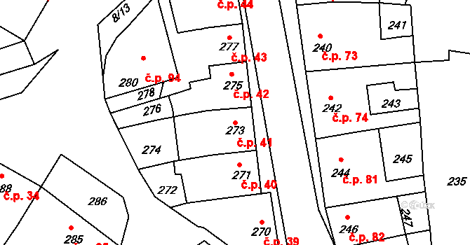 Seloutky 41 na parcele st. 273 v KÚ Seloutky, Katastrální mapa