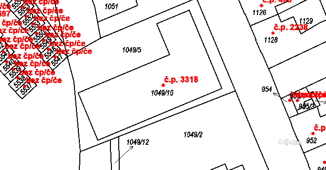 Kročehlavy 3318, Kladno na parcele st. 1049/10 v KÚ Kročehlavy, Katastrální mapa