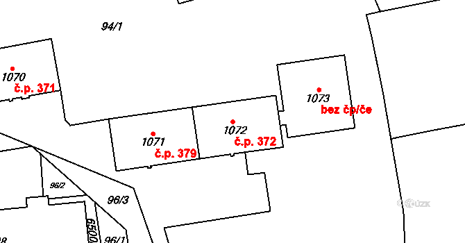 Hrušovany nad Jevišovkou 372 na parcele st. 1072 v KÚ Hrušovany nad Jevišovkou, Katastrální mapa