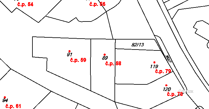 Mramotice 58, Znojmo na parcele st. 89 v KÚ Mramotice, Katastrální mapa