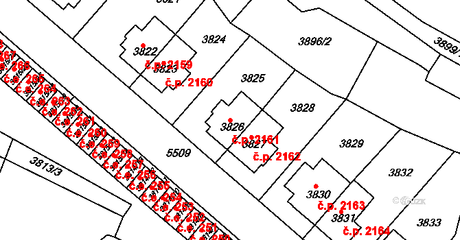 Znojmo 2161 na parcele st. 3826 v KÚ Znojmo-město, Katastrální mapa