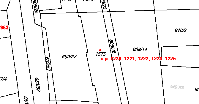 Kojetín I-Město 1221,1222,1223,1224,, Kojetín na parcele st. 1575 v KÚ Kojetín, Katastrální mapa