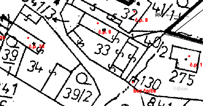 Opatovice I 9 na parcele st. 33 v KÚ Opatovice I, Katastrální mapa