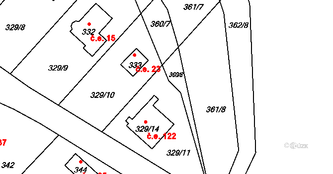 Dojetřice 24, Sázava na parcele st. 334 v KÚ Dojetřice, Katastrální mapa