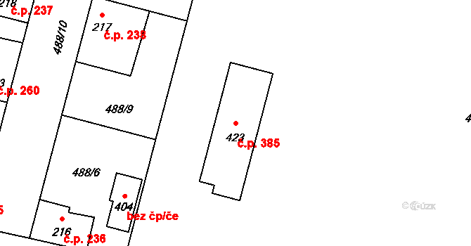 Libice nad Cidlinou 385 na parcele st. 423 v KÚ Libice nad Cidlinou, Katastrální mapa