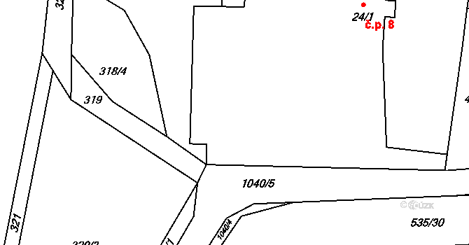 Hvozdno 8, Dolní Bukovsko na parcele st. 24/1 v KÚ Popovice u Dolního Bukovska, Katastrální mapa