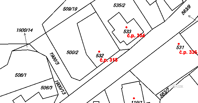 Abertamy 318 na parcele st. 532 v KÚ Abertamy, Katastrální mapa