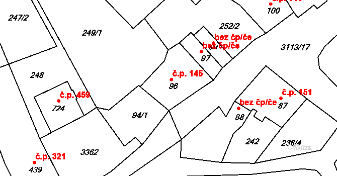 Bečov nad Teplou 145 na parcele st. 96 v KÚ Bečov nad Teplou, Katastrální mapa