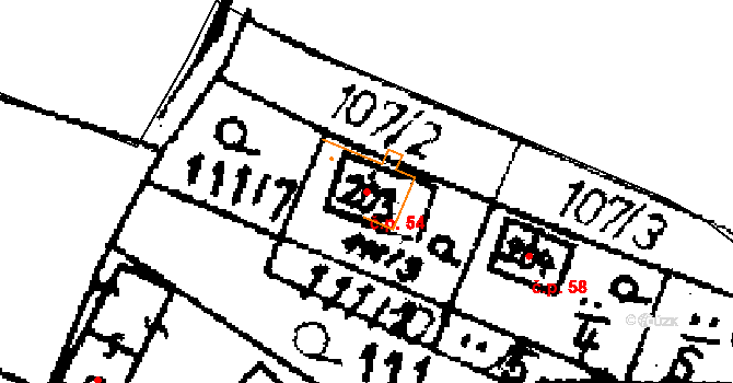 Seletice 54 na parcele st. 203 v KÚ Seletice, Katastrální mapa