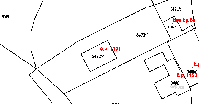 Jablunkov 1101 na parcele st. 3490/2 v KÚ Jablunkov, Katastrální mapa