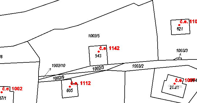 Janov nad Nisou 1142 na parcele st. 543 v KÚ Janov nad Nisou, Katastrální mapa