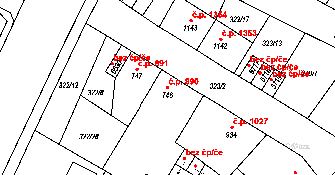 Jablonec nad Nisou 890 na parcele st. 746 v KÚ Jablonec nad Nisou, Katastrální mapa