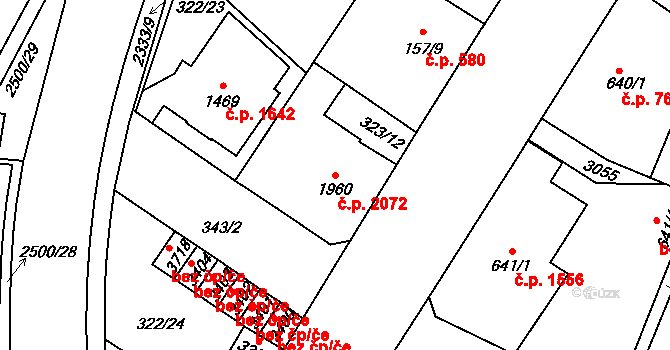 Jablonec nad Nisou 2072 na parcele st. 1960 v KÚ Jablonec nad Nisou, Katastrální mapa