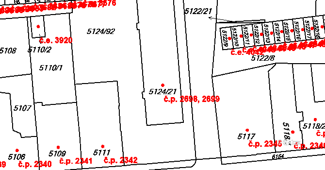 Jihlava 2698,2699 na parcele st. 5124/21 v KÚ Jihlava, Katastrální mapa