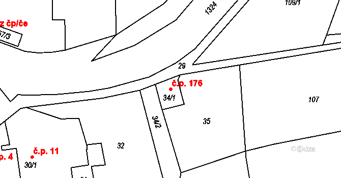 Dolní Líštná 176, Třinec na parcele st. 34/1 v KÚ Dolní Líštná, Katastrální mapa