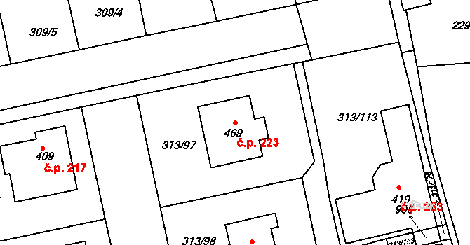 Řež 223, Husinec na parcele st. 469 v KÚ Husinec u Řeže, Katastrální mapa